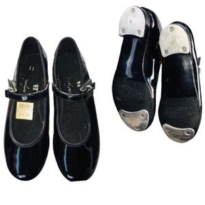 American Ballet Theater Black Patent Tap Shoes Girl’s 11.5 Recital Dance 🎉HP